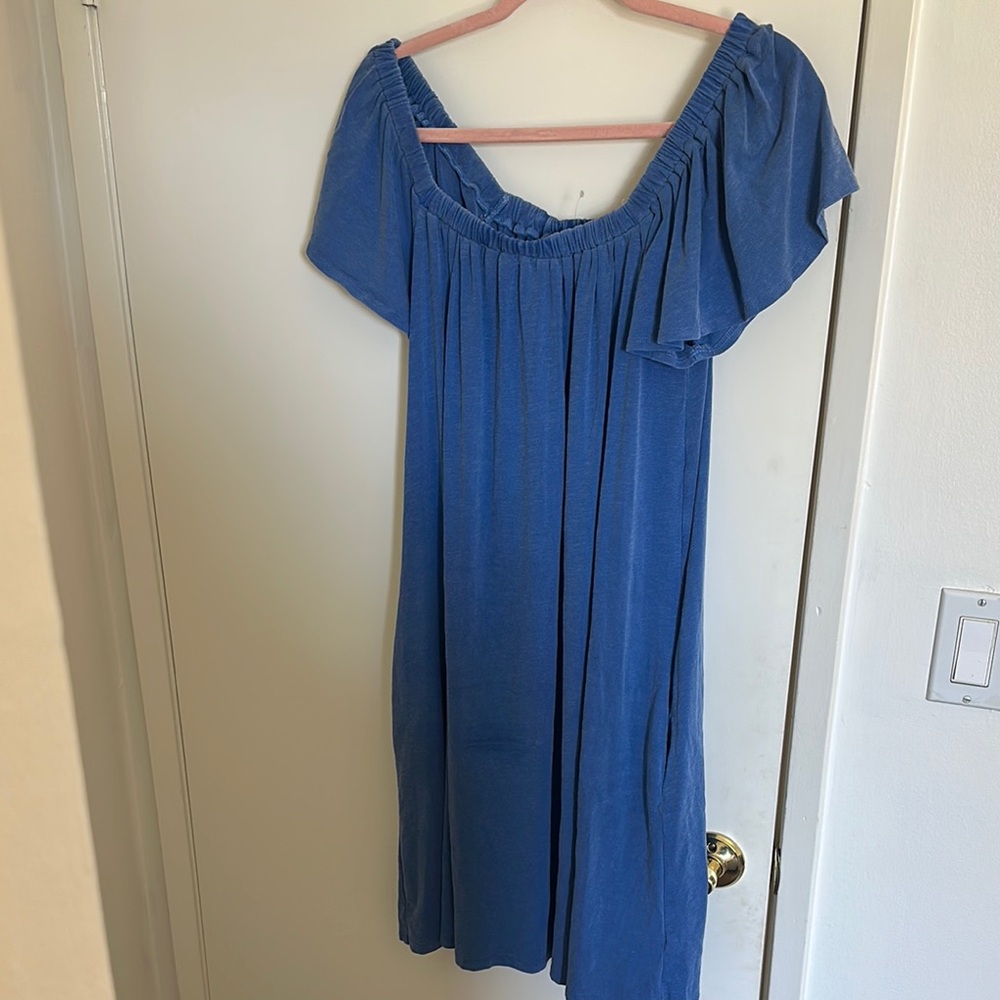 Anthropologie/ Sundry Blue Off-Shoulder Dress with pockets